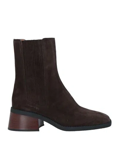 Tod's Woman Ankle Boots Dark Brown Size 6.5 Leather, Elastic Fibres