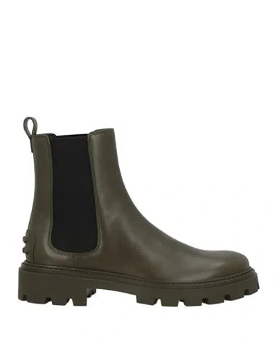 Tod's Woman Ankle Boots Dark Green Size 7.5 Leather, Elastic Fibres
