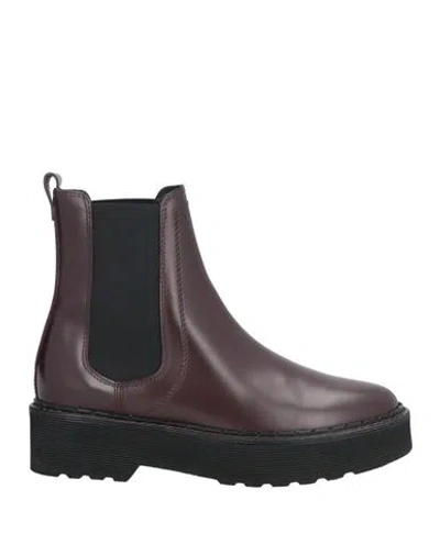 Tod's Woman Ankle Boots Plum Size 8 Soft Leather In Purple