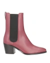 Tod's Woman Ankle Boots Plum Size 7.5 Calfskin In Purple