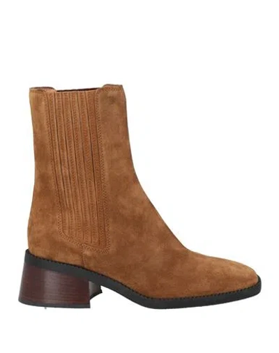Tod's Woman Ankle Boots Tan Size 8 Leather, Elastic Fibres In Brown