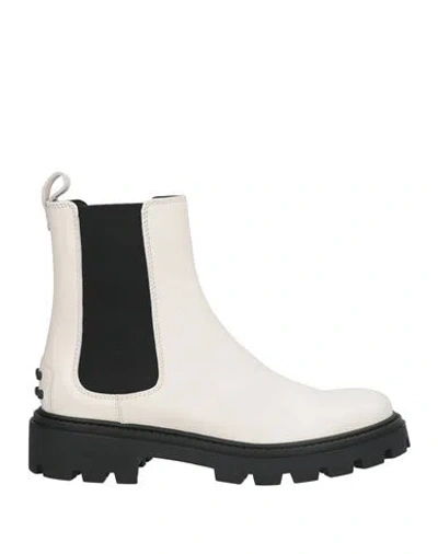 Tod's Woman Ankle Boots White Size 8 Leather, Elastic Fibres