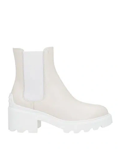 Tod's Woman Ankle Boots White Size 8.5 Leather, Elastic Fibres