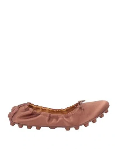 TOD'S TOD'S WOMAN BALLET FLATS ANTIQUE ROSE SIZE 8 LEATHER, TEXTILE FIBERS