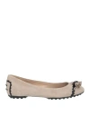 TOD'S TOD'S WOMAN BALLET FLATS BEIGE SIZE 7.5 LEATHER