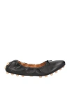 Tod's Black Leather Ballet Flats With Gathered Elasticized Trim In Black