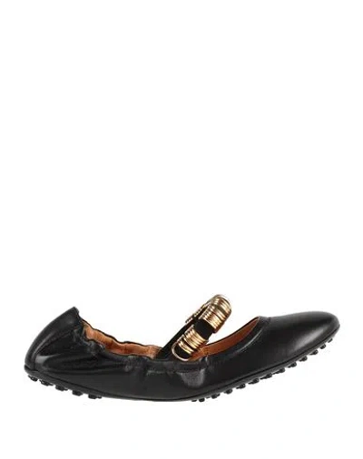 TOD'S TOD'S WOMAN BALLET FLATS BLACK SIZE 8 LEATHER