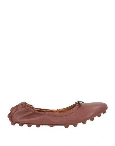 Tod's Woman Ballet Flats Brick Size 8 Leather In Brown