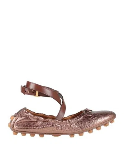 Tod's Woman Ballet Flats Bronze Size 8 Leather In Multi