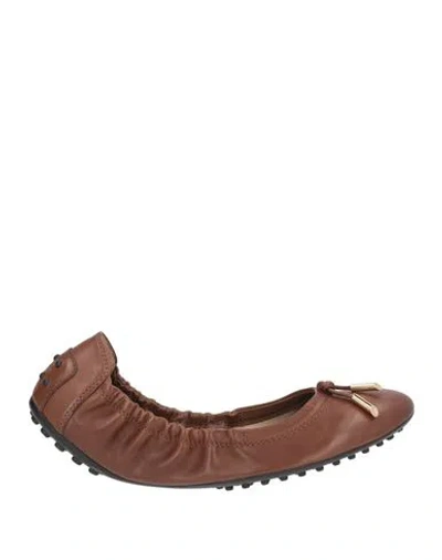 Tod's Woman Ballet Flats Brown Size 11 Leather
