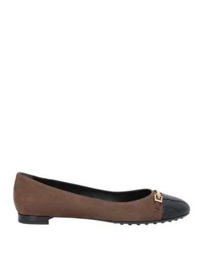 Tod's Woman Ballet Flats Brown Size 11 Leather