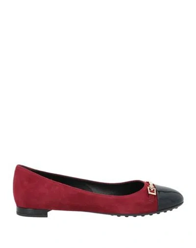 Tod's Woman Ballet Flats Garnet Size 10.5 Leather In Red