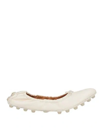 Tod's Woman Ballet Flats Ivory Size 10 Soft Leather In White
