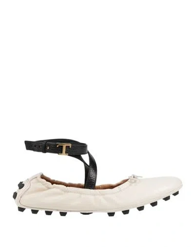 Tod's Woman Ballet Flats Ivory Size 8 Leather In Animal Print