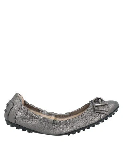 Tod's Dee Metallic Printed Suede Ballet Flats In Gray