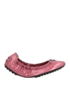 Tod's Woman Ballet Flats Magenta Size 8 Leather