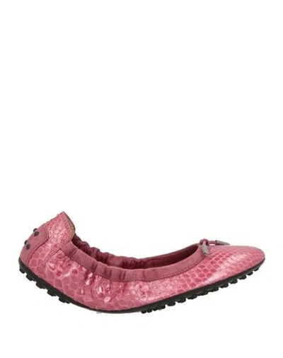 Tod's Woman Ballet Flats Magenta Size 8 Leather