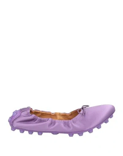 Tod's Woman Ballet Flats Purple Size 8 Leather, Textile Fibers