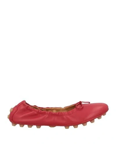 Tod's Woman Ballet Flats Red Size 8 Leather In Pink
