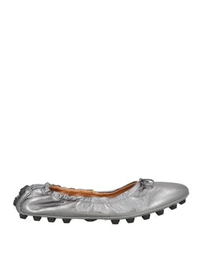 Tod's Woman Ballet Flats Silver Size 8 Leather In Animal Print