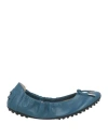 Tod's Woman Ballet Flats Slate Blue Size 8 Leather