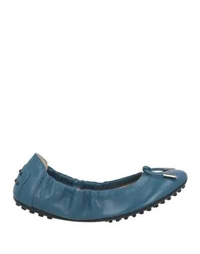 Tod's Woman Ballet Flats Slate Blue Size 8 Leather