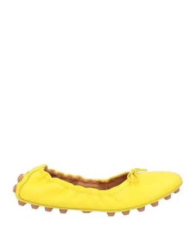 TOD'S TOD'S WOMAN BALLET FLATS YELLOW SIZE 8 SOFT LEATHER