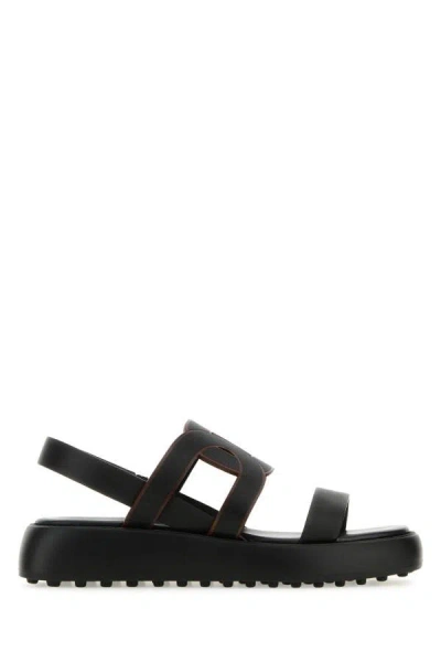 TOD'S TOD'S WOMAN BLACK LEATHER CHAIN SANDALS