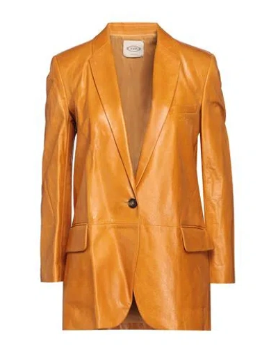 Tod's Woman Suit Jacket Ocher Size 2 Ovine Leather In Yellow