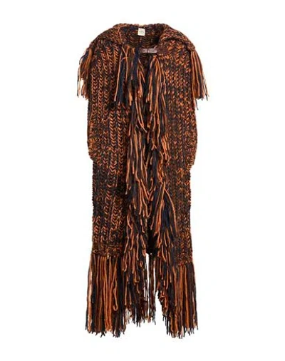 Tod's Woman Cape Orange Size S Alpaca Wool, Polyamide, Wool, Cow Leather In Brown