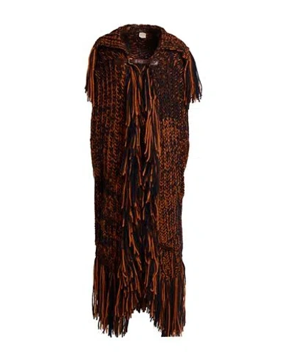 Tod's Woman Cape Tan Size M Alpaca Wool, Polyamide, Wool, Cow Leather In Brown