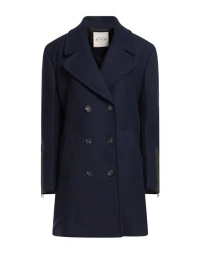 Tod's Woman Coat Navy Size 4 Virgin Wool, Polyamide, Lambskin In Blue