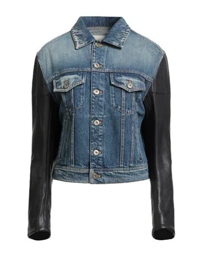 Tod's Woman Denim Outerwear Blue Size 4 Cotton, Cow Leather