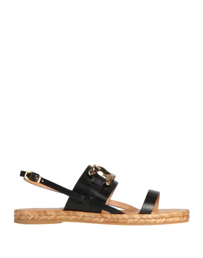 TOD'S TOD'S WOMAN ESPADRILLES BLACK SIZE 9 SOFT LEATHER