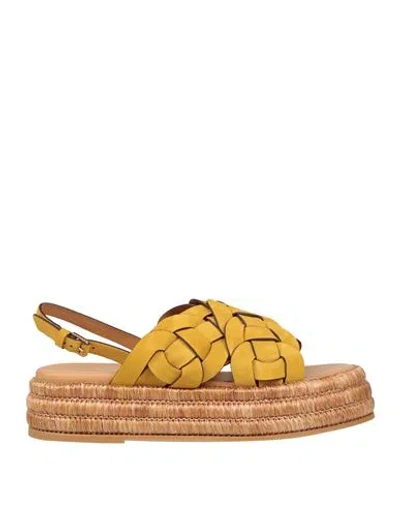 Tod's Woman Espadrilles Mustard Size 8 Leather In Yellow