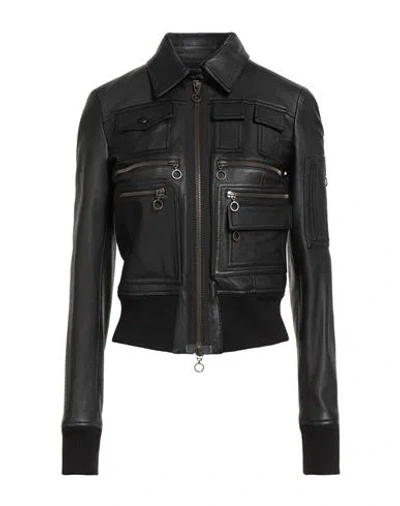 Tod's Woman Jacket Black Size 2 Lambskin, Acrylic, Wool, Polyamide, Elastane