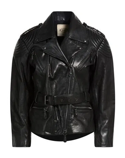 Tod's Woman Jacket Black Size 8 Goat Skin