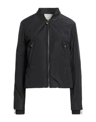 Tod's Woman Jacket Black Size L Polyamide, Ovine Leather