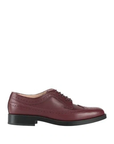 Tod's Woman Lace-up Shoes Burgundy Size 8 Leather In Red