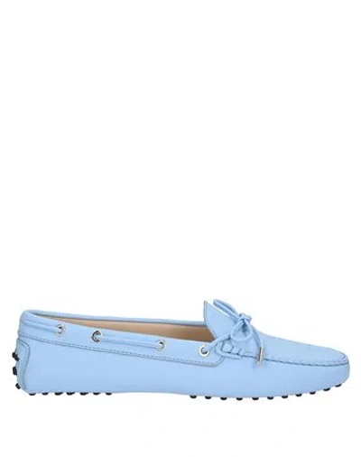 Tod's Woman Loafers Azure Size 6.5 Leather In Blue