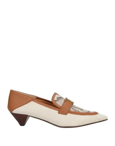 Tod's Woman Loafers Beige Size 8 Leather, Textile Fibers