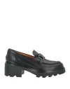 Tod's Semi-shiny Leather Heeled Loafers With Metal Chain Shoes In Black