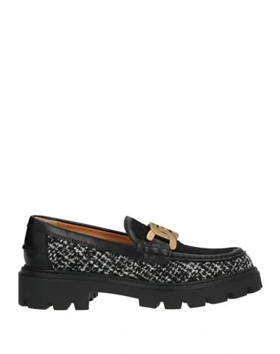 Tod's Woman Loafers Black Size 8 Leather, Textile Fibers
