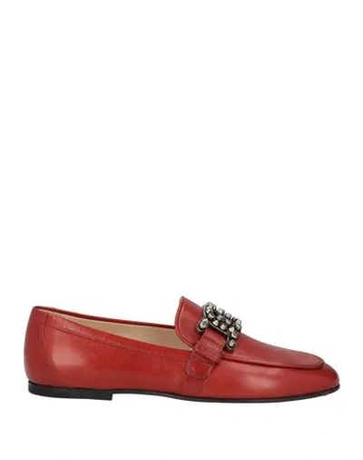 Tod's Woman Loafers Brick Size 5 Calfskin In Red