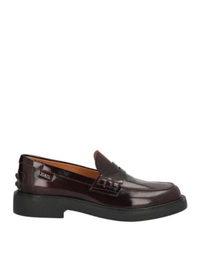 Tod's Woman Loafers Burgundy Size 10 Leather