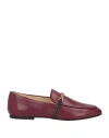 Tod's Woman Loafers Burgundy Size 6 Soft Leather In Red