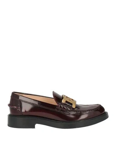 Tod's Woman Loafers Burgundy Size 5 Leather In Red