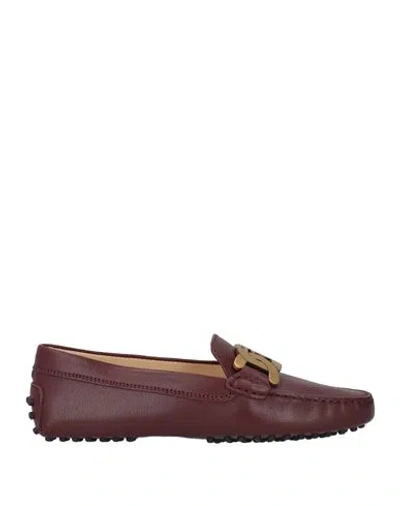 Tod's Woman Loafers Burgundy Size 6.5 Leather In Red