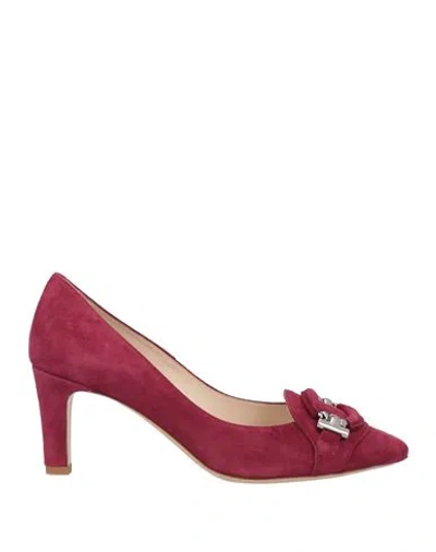 Tod's Woman Loafers Burgundy Size 7.5 Soft Leather In Red