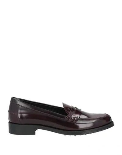Tod's Woman Loafers Burgundy Size 8 Leather In Brown